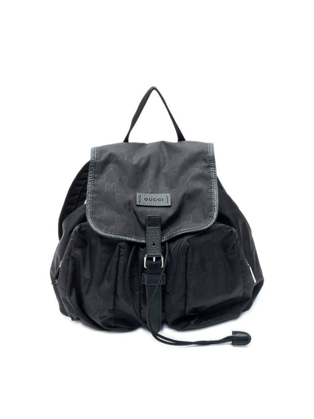 Gucci Drawstring Flap Backpack Black Guccissima Nylon